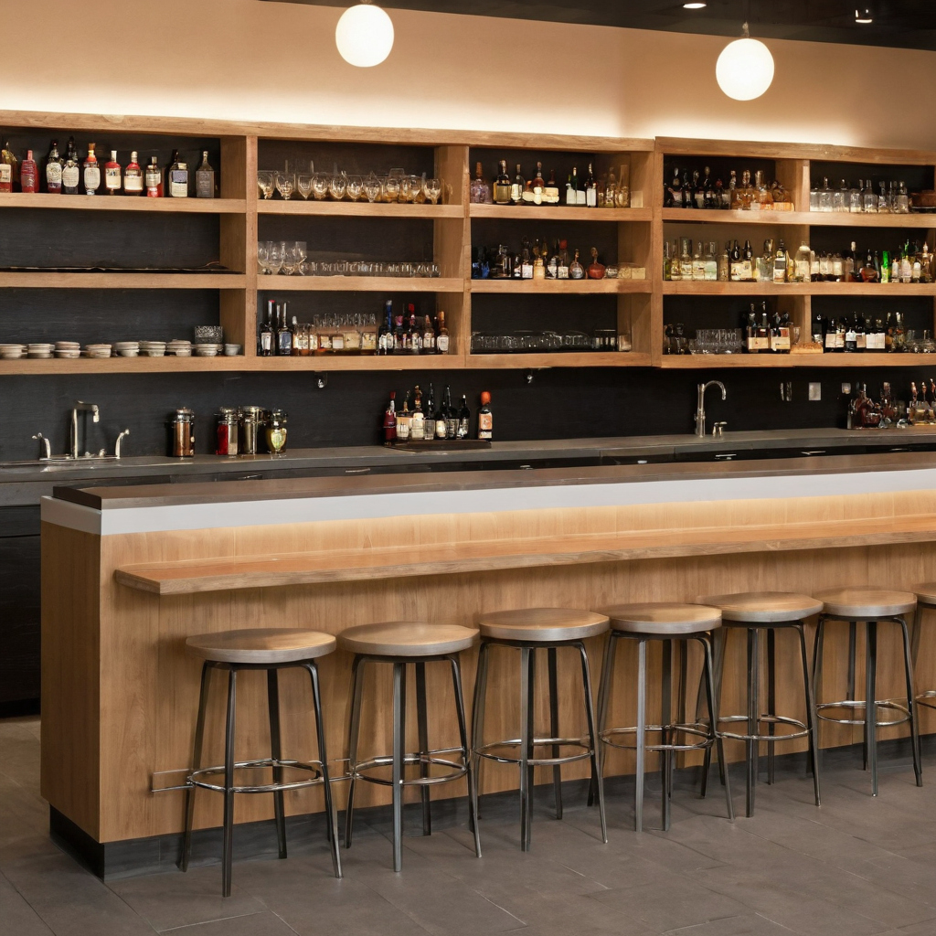 Practical visual for Restaurant counter height, stool height, and overhang must be detailed as one assembly